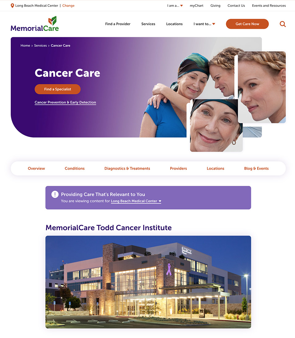 Screenshot of MemorialCare Website