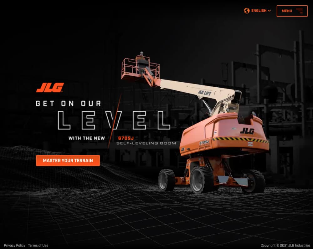 JLG Self-Leveling Boom Website screenshot.