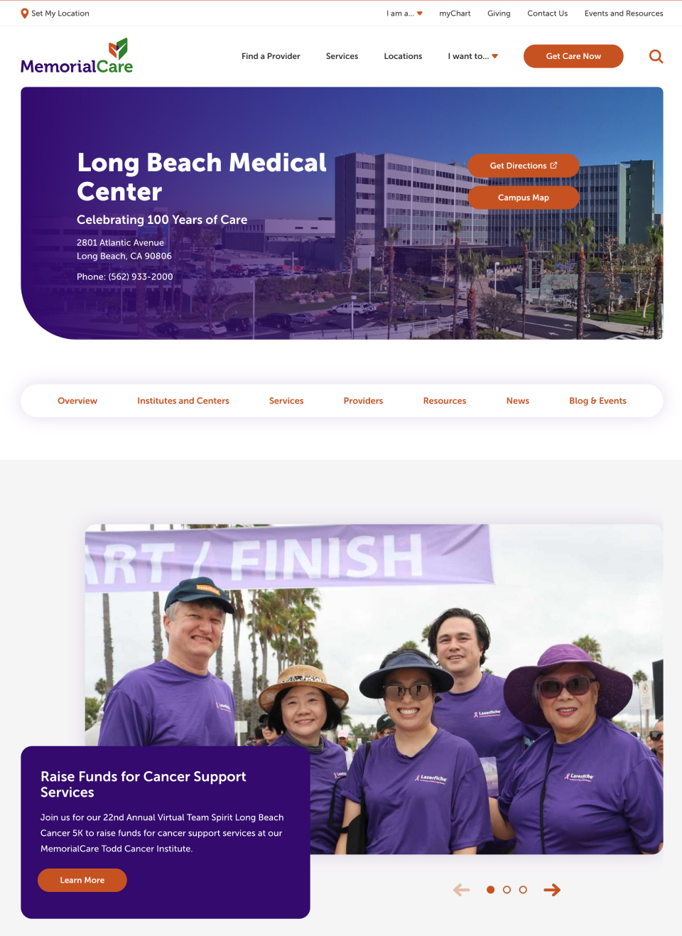 Screenshot of MemorialCare Website